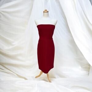 J. Crew Dress Sz 10 Red Wool Strapless Midi Zip up Classic Preppy Careerwear